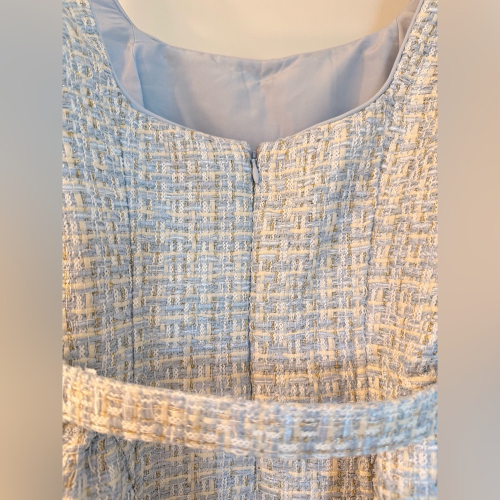 NWOT SELF-PORTRAIT BLUE BOUCLE SLEEVELESS MINI DRESS - Picture 15 of 16